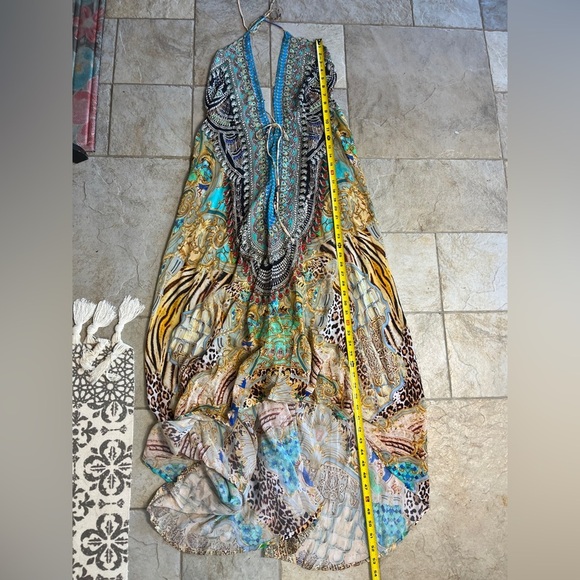 Bejeweled Tropical Maxi Dress Hi-Low Resort Cruise Love Island Boho Vaca Cruise - Picture 15 of 16